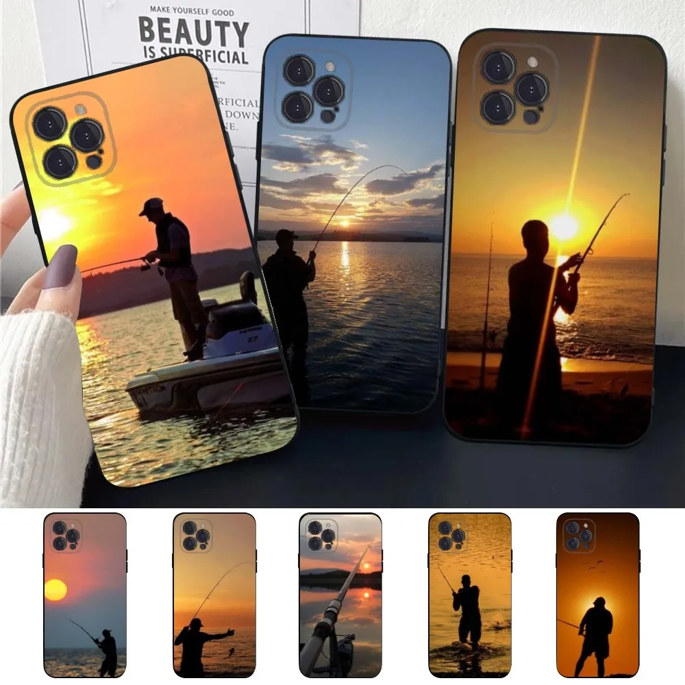 Fishing Fisherman Hunting  Phone Case For Apple iPhone 15,14,13,12,11,XS,XR,X,8,7,Pro,Max,Plus,mini Silicone Black Cover