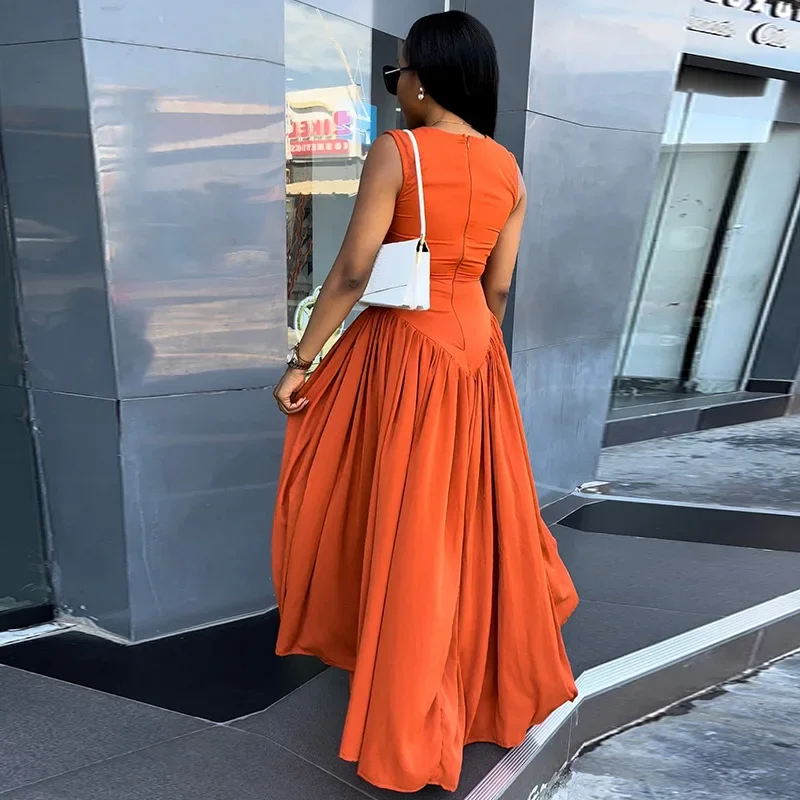 Leosoxs Long Dresses Women Summer Hollow Out Boho Orange Red Party Dress Loose High Waist Maxi Streetwear Elegant Sexy Vestidos