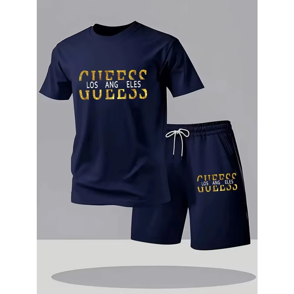 2026 Summer Men's Quick Drying Short Sleeved T-shirt and Shorts Set Urban Street Fashion Running Sports Two Piece Set Hot Sale