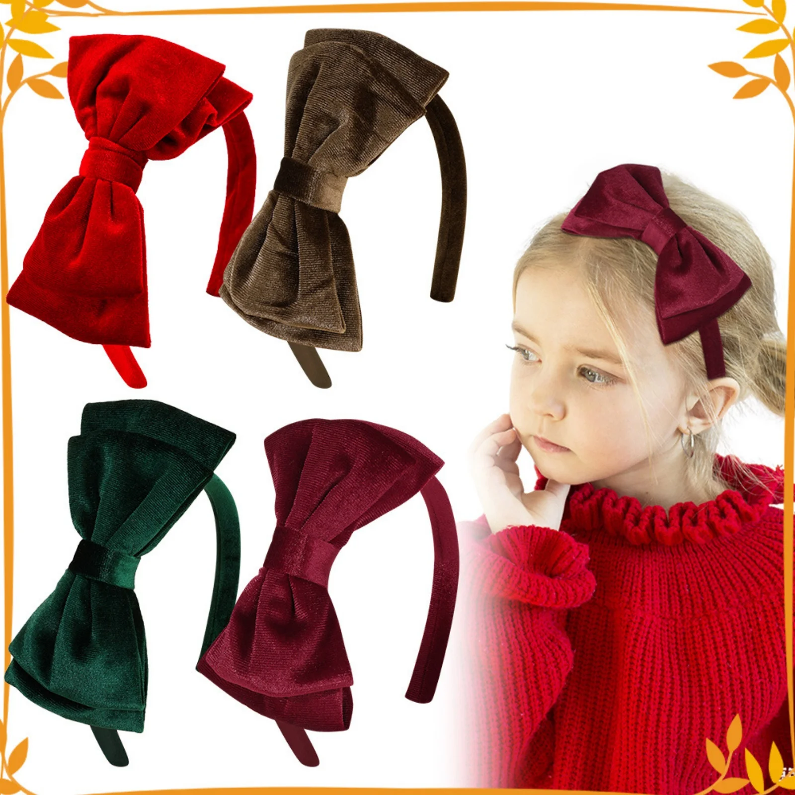 1 x Haarreifen mit Samtschleife, rot-grüne burgunderrote Stirnbänder, stilvoller Winter-Haarschmuck, elegante tägliche Haardekoration – Detail 1