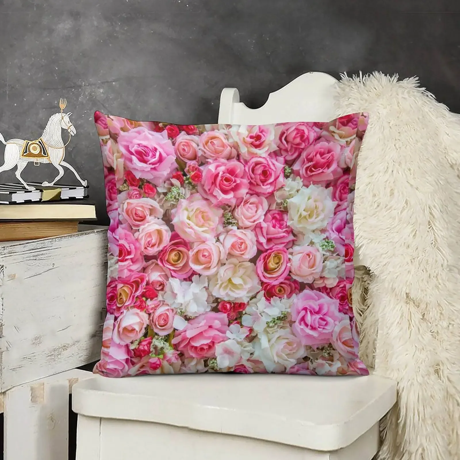 

Pink & Red Roses Romantic Floral Throw Pillow Christmas Covers For Cushions New year pillow
