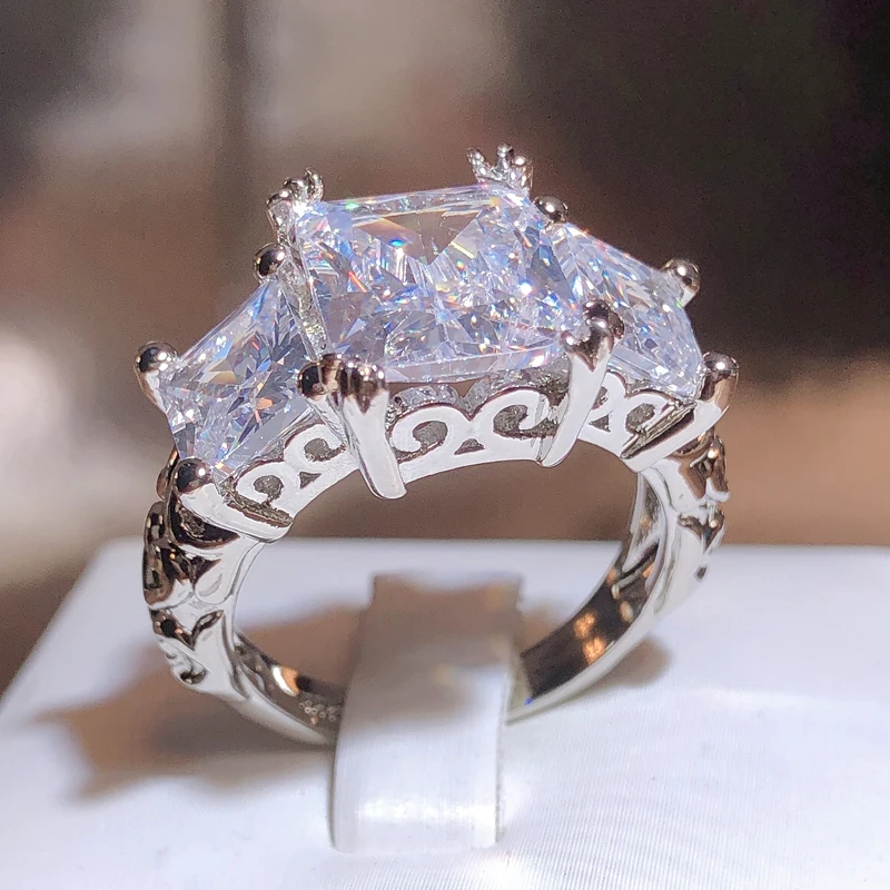 Classic Square Zirconia Ring 925 Stamp Hollow Geometry Jewelry Party Wedding Birthday Gift Wholesale
