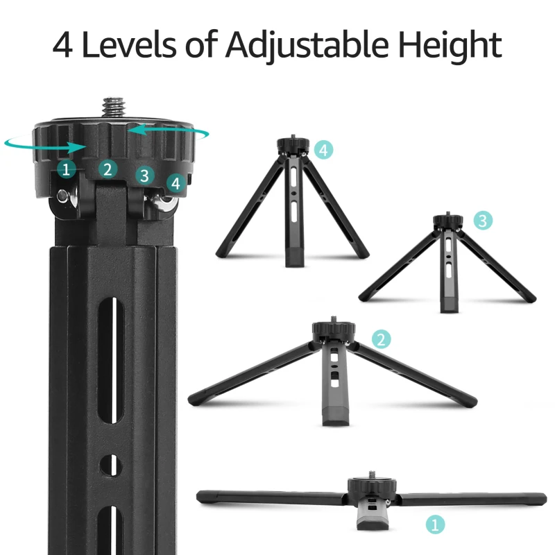 Mini Metal Tripod Aluminum Alloy Desktop Stand Tripod with 1/4 inch Screw for DSLR ILDC Camera Camcorder Projector