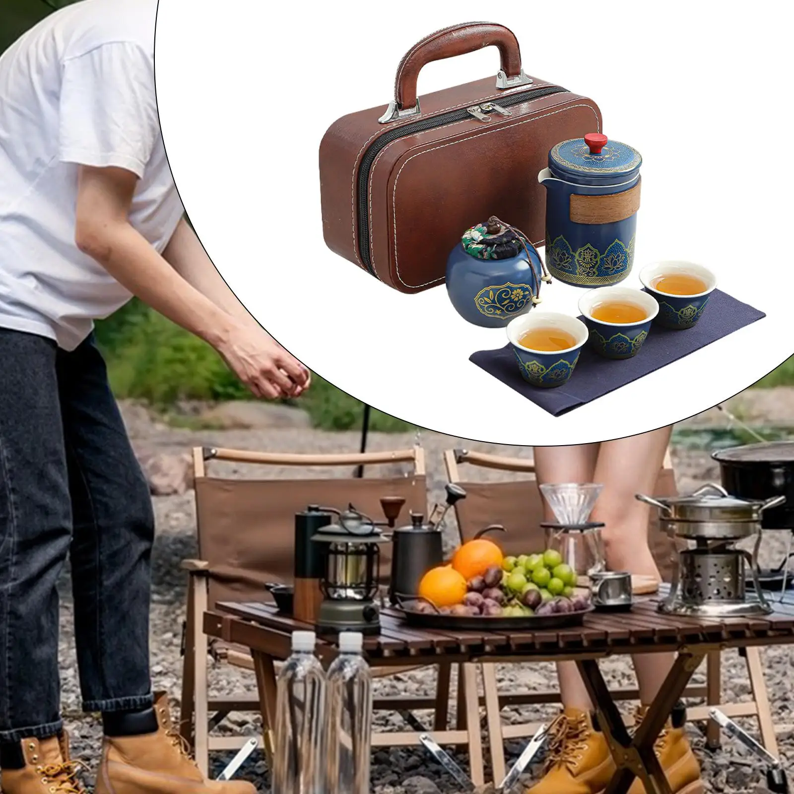 Travel Tea Set Teacups Kung Fu Teapot Ceramic Portable Teacups Elegant Teaware with Carrying Bag for Picnics Hotel Outdoor