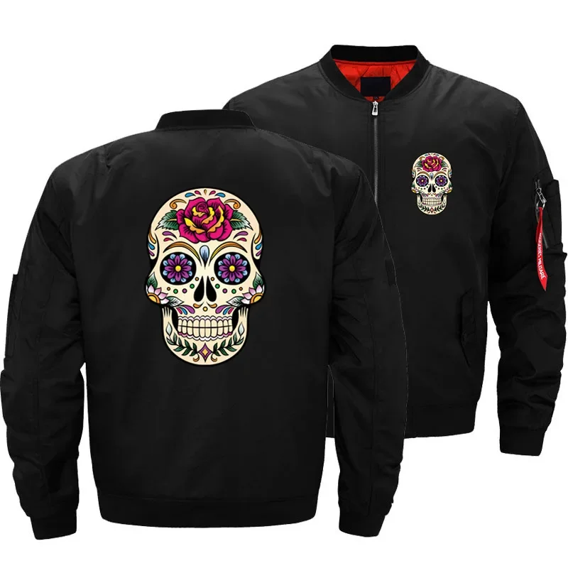 

Men's Cool Day Of The Dead Sugar Skull With Rose Tile Jacket Mens Bomber Jackets Coats Ma1 Air Pilot Thick Windbreaker Military