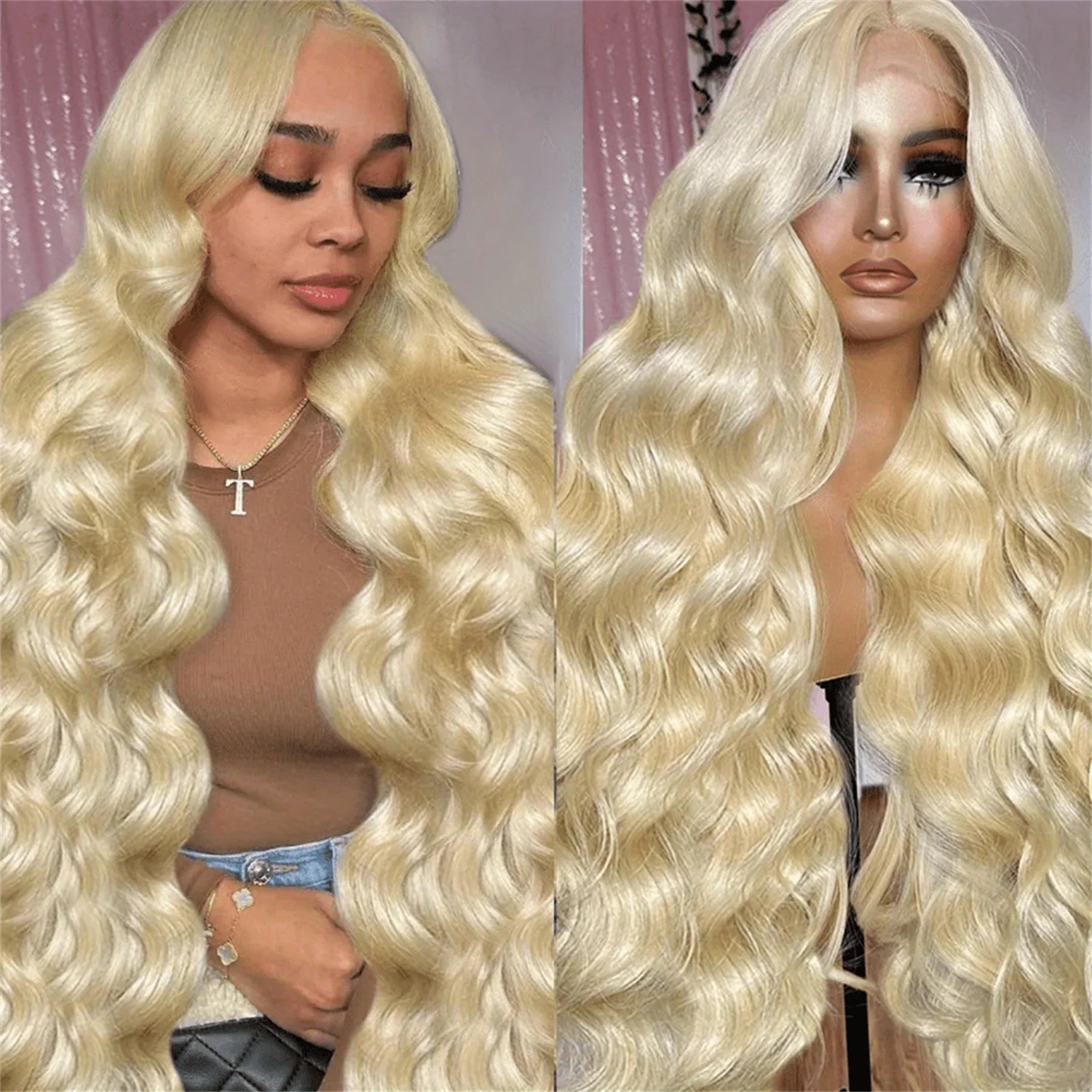 Peruki Brazylijskie 13x4 Koronkowa Peruka 613 Blond Dla Kobiet Body Wave Koronkowa Peruka Przednia 34-calowe Zamknięcia Przednie Ludzkie Włosy Dla Kobiet