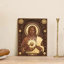 Sacred Heart of Jesus Catholic Jesus Statue, Religious Wooden Plaque, Wall Hanging, Church Room, Home and Decoration, Christmas