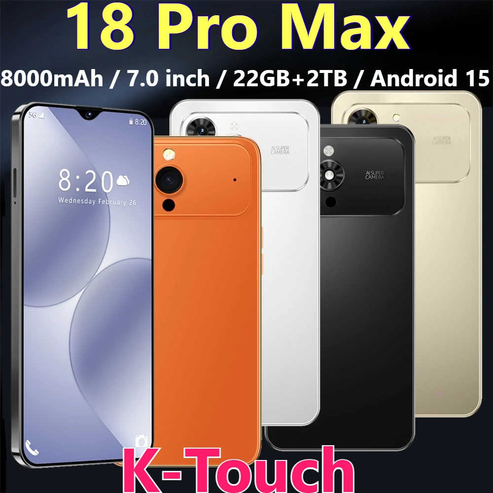 K-Touch Hot 18 Pro Max 7,0-Zoll-Smartphone 22G+2TB Mobiltelefone 8000mAh Handy Android 15 Entsperrt 5G Dual-SIM-Karte 16MP+48MP Kamera Mobiltelefone
