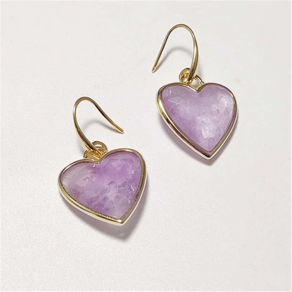 FUWO Wholesale Lovely Natural Amethysts Earring,Golden Plated Love Heart Shaped Earrings Jewelry For Women 5Pairs/Lot ER478