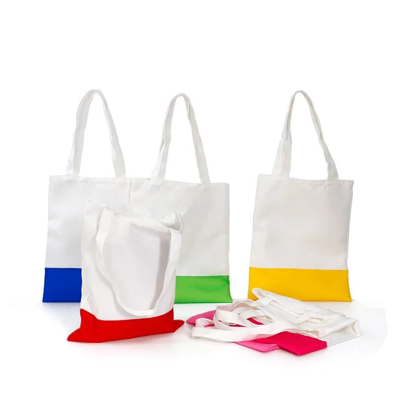 Free Shipping 20pcs/lot 30x37cm Personalised Shopping Bag Sublimation Blank Color Block Canvas Tote Bags For Daily Use