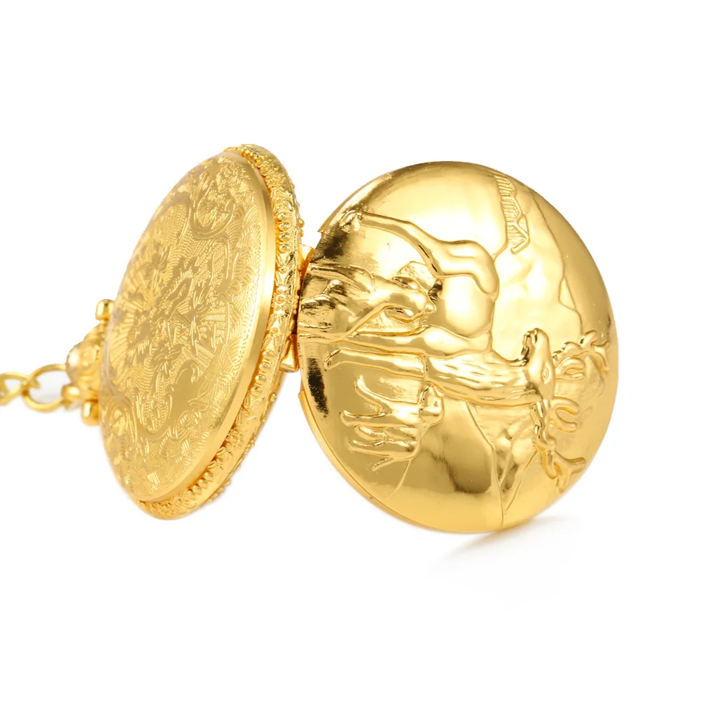 Orologi da tasca in oro Animale Alce Cervo Orologio meccanico al quarzo Collana con ciondolo Orologio a catena Regalo di alta qualità