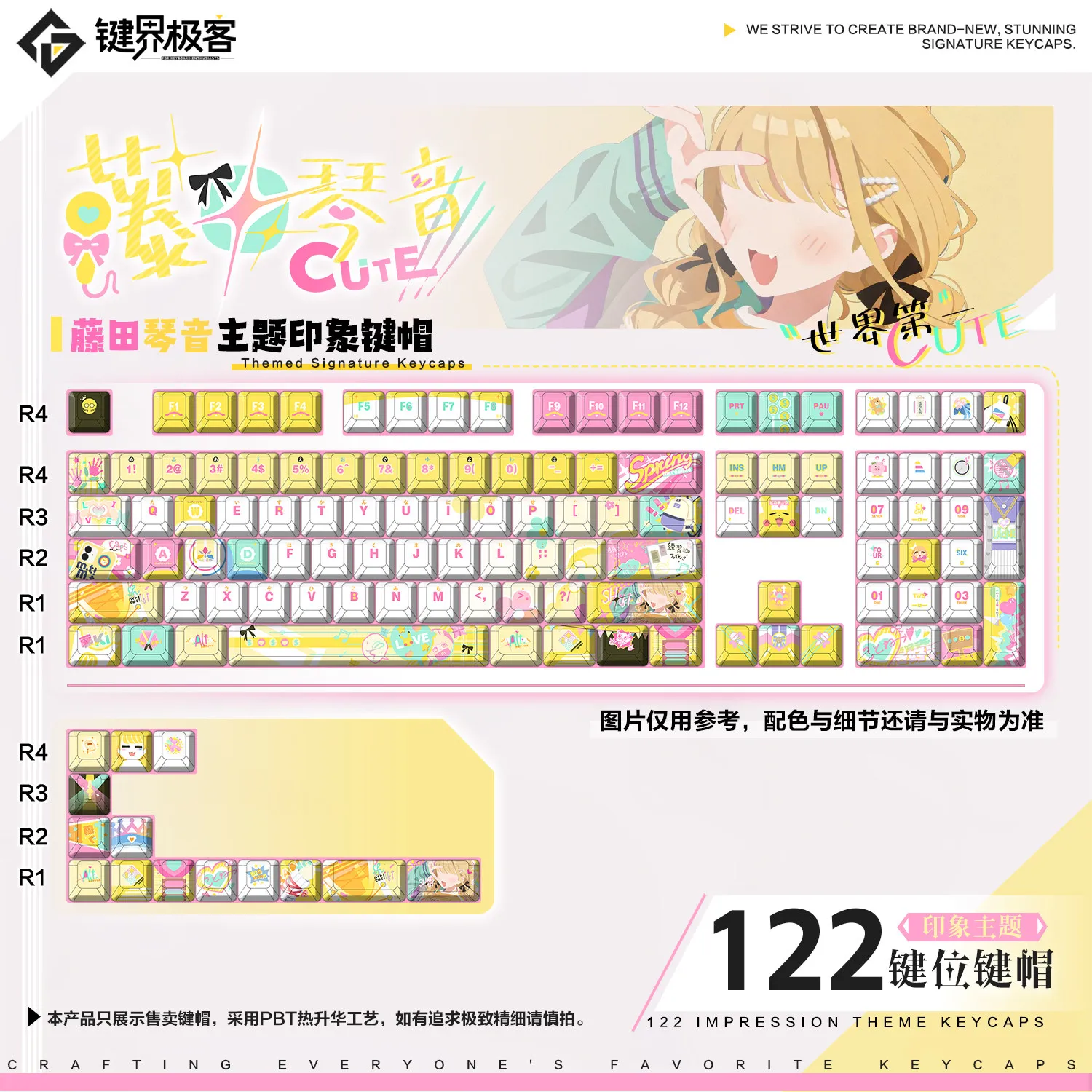 122 Keys THE IDOLM@STER Shiny Colors Fujita Kotone Custom Keycaps Anime Chreey PBT Transparent Key Cap for ANSI Made68 Wooting60