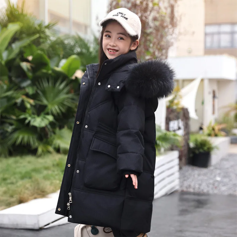 UNITIM Winter Jacket For Children Girl Hooded White Duck Down Thick Warm Teenage Girl Outwear Coat 5-14 Years Kid Girls Parkas