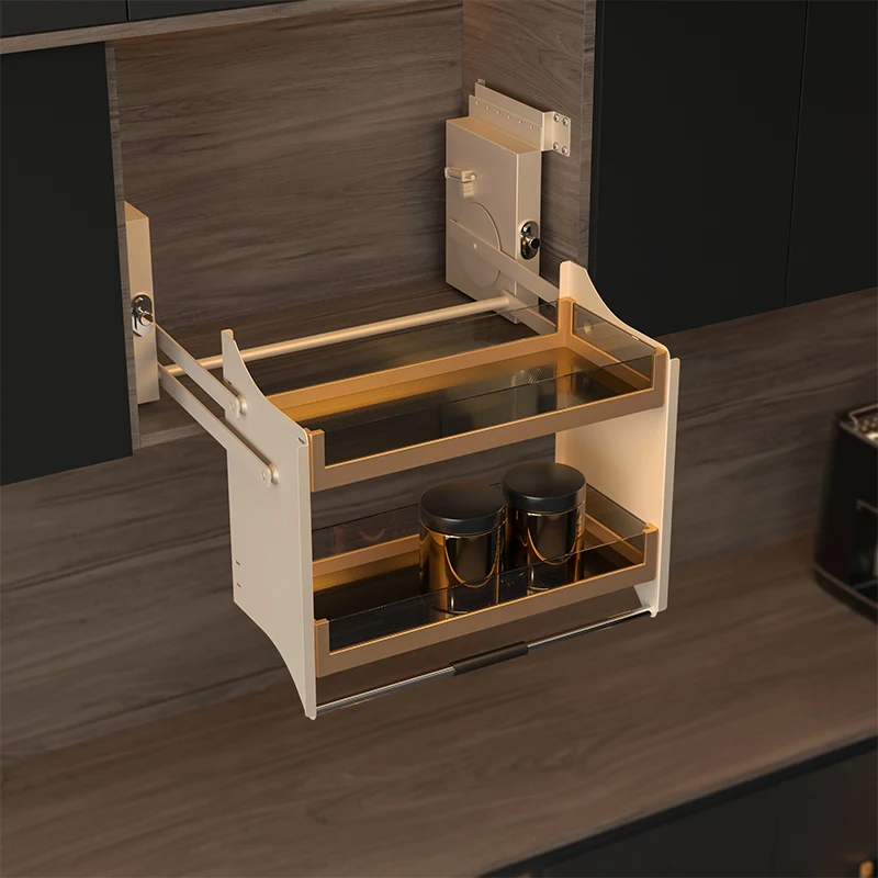 خزانة مصعد زجاجية للتخزين ذات إغلاق ناعم من الفولاذ المقاوم للصدأ الفاخرة قابلة للسحب للمطبخ #3