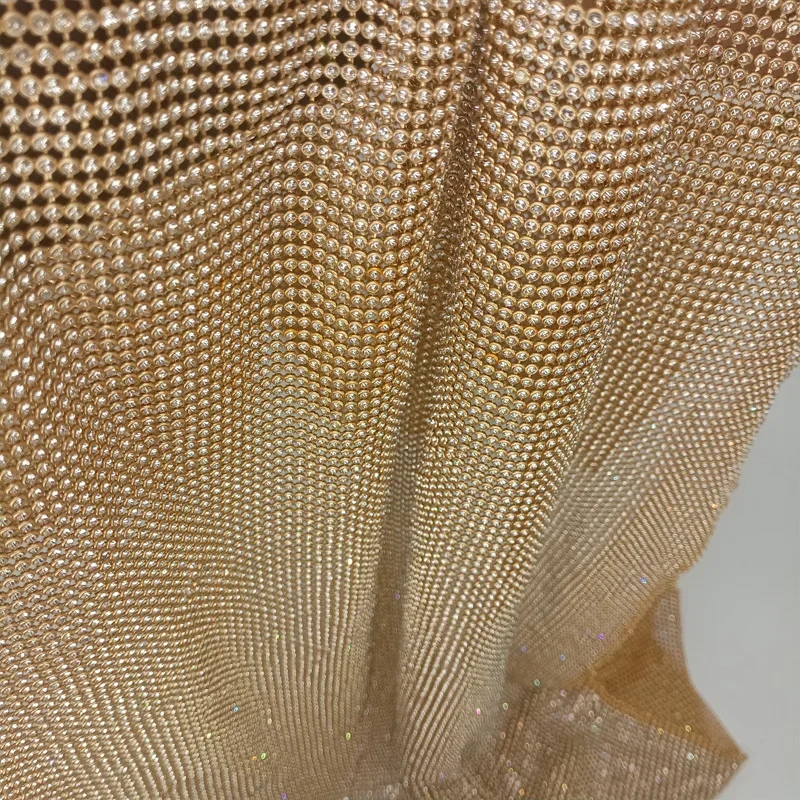 45x120cm Sparkly Gold Base Rhinestone Metal Mesh Chainmail Fabric For DIY Sewing Cosplay Dress Bag Garment Body Jewelry