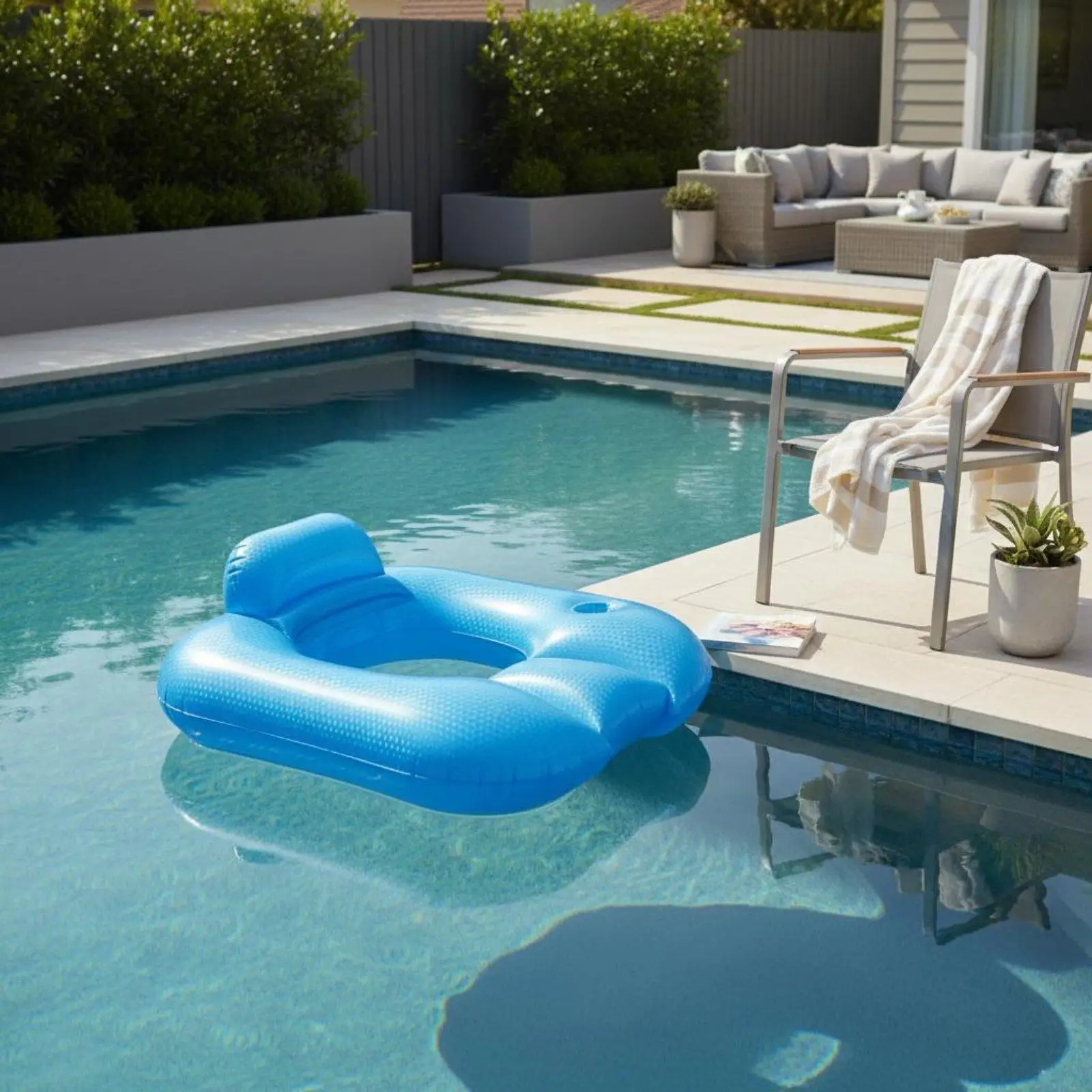 Inflatable Adult Float PVC Pool Sofa Ergonomic Square Lounger Backrest for Relaxing Lake Beach and Home Pool