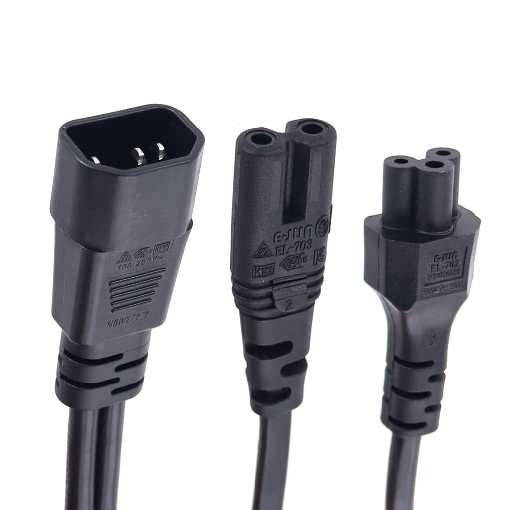 Y Type Splitter Power Cord ,IEC320 C14 Plug 3-Prong Male Power Cable Cord AC Power Adapter to C7 +C5 Female