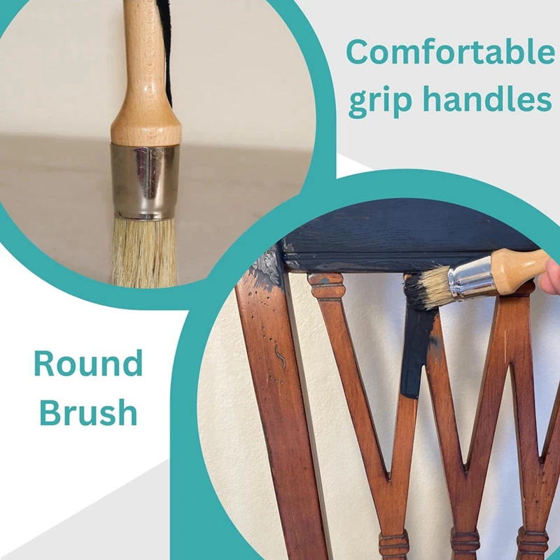 

Chalk Wax Paint Brush Set Kit - 2 Pcs 1 Round Paint Brush Furniture Painting 1 Oval Chalk Paint - Bristle Paint Brushes Set Kit
