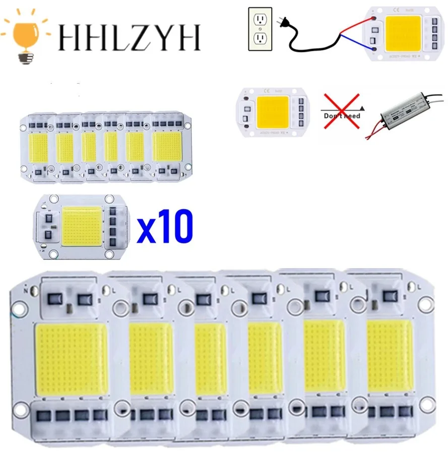 10PCS LED COB lamp Bead 20W 30W 50W AC 220V 240V IP65 Smart IC No Need Driver DIY Flood light Led Bulb Spotlight Outdoor Chip