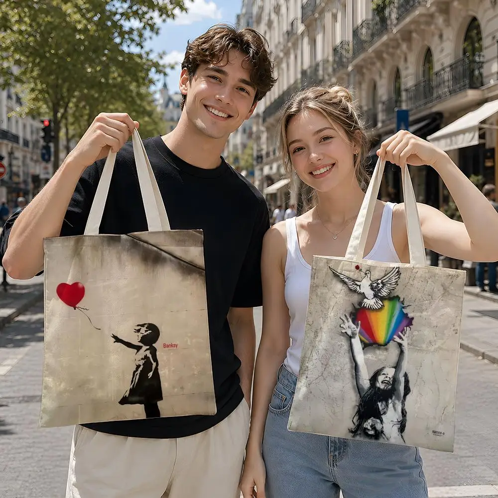 Artist B-Banksy Storage Bags Reusable Canvas Tote Suitable for School Class Commuting Shopping as Gifts