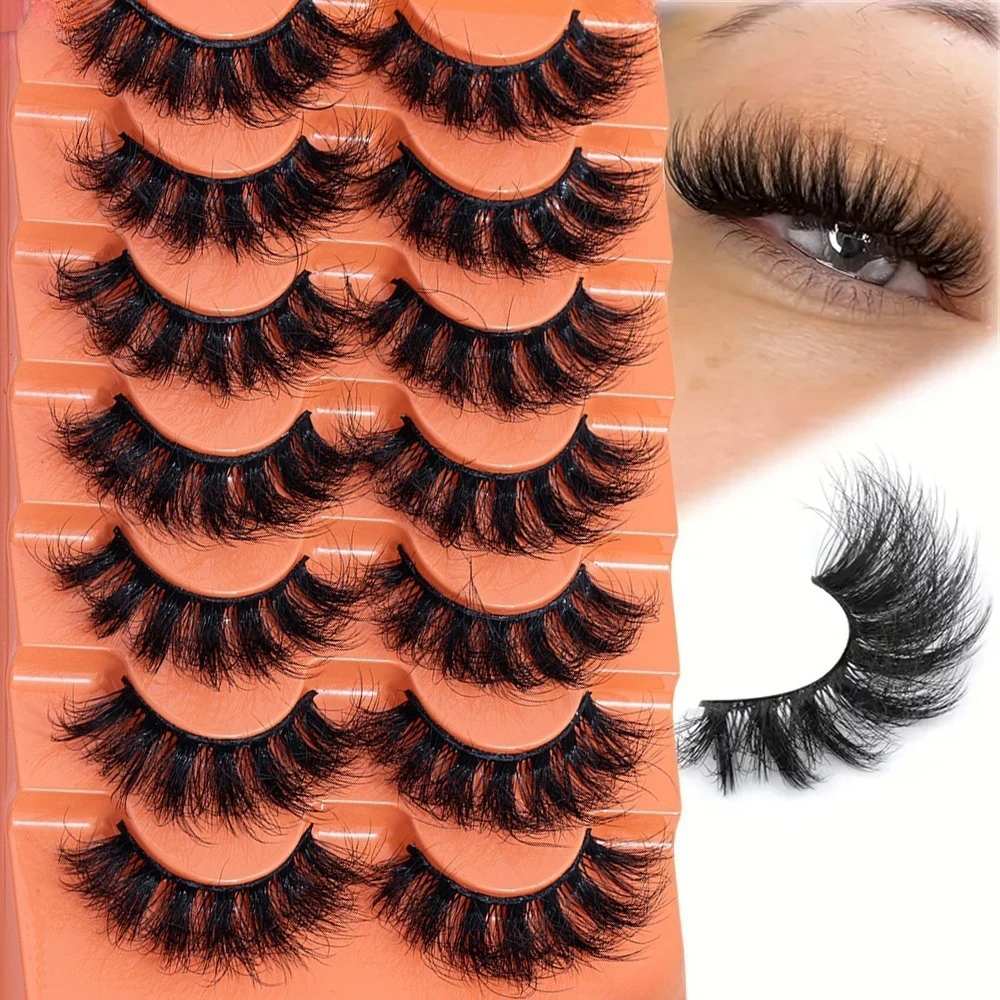 7 Pairs False Lashes False Eyelashes Full Wispy Lashes 8D Volume Curly Fake Eyelashes