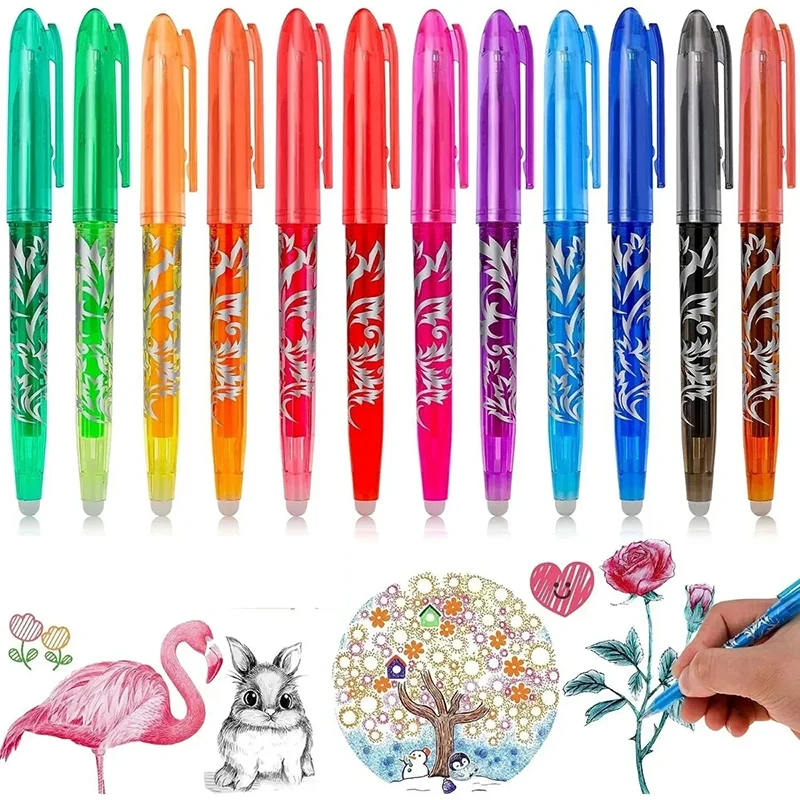 

8/12Color Erasable Gel Pen Set 0.5mm Ballpoint Pen Washable Handle School Office Writing Supplies Kawaii Stationery