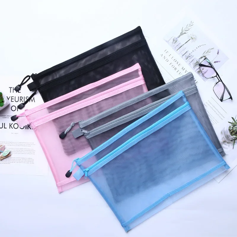 Nylon Mesh File Bag A4 A5 A6 Transparent Zipper Test Paper Information Bag Office Student Pen Bag Subject Bag Puzzle Storage Bag