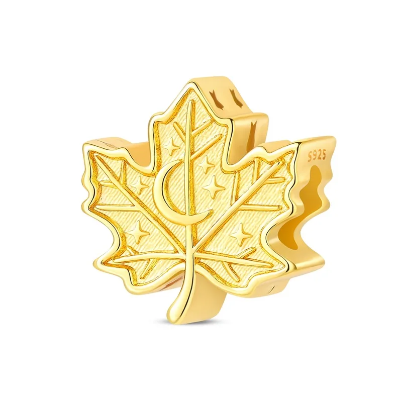 925 Sterling Silver Star Moon Gilded Maple Leaf Charms Bead Fit Original Bracelet DIY Women Exquisite Anniversary Jewelry Gifts