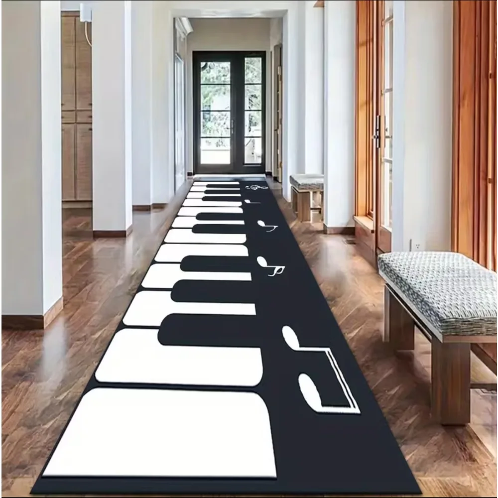 Exklusiver Teppich mit Klaviermotiv für Musikbegeisterte, rutschfest, leicht zu reinigen und langlebig, perfekt für Heimküchen oder Ferienhäuser