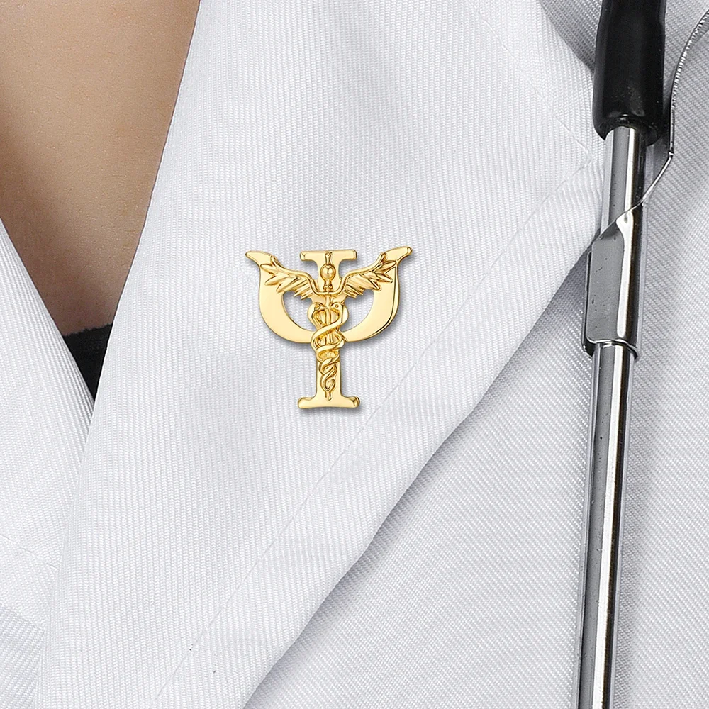 DCARZZ Psychology Psi Caduceus Brooch Medical Psychologist Pin Jewelry Backpack Lapel Badge for Doctor Nurse view 3