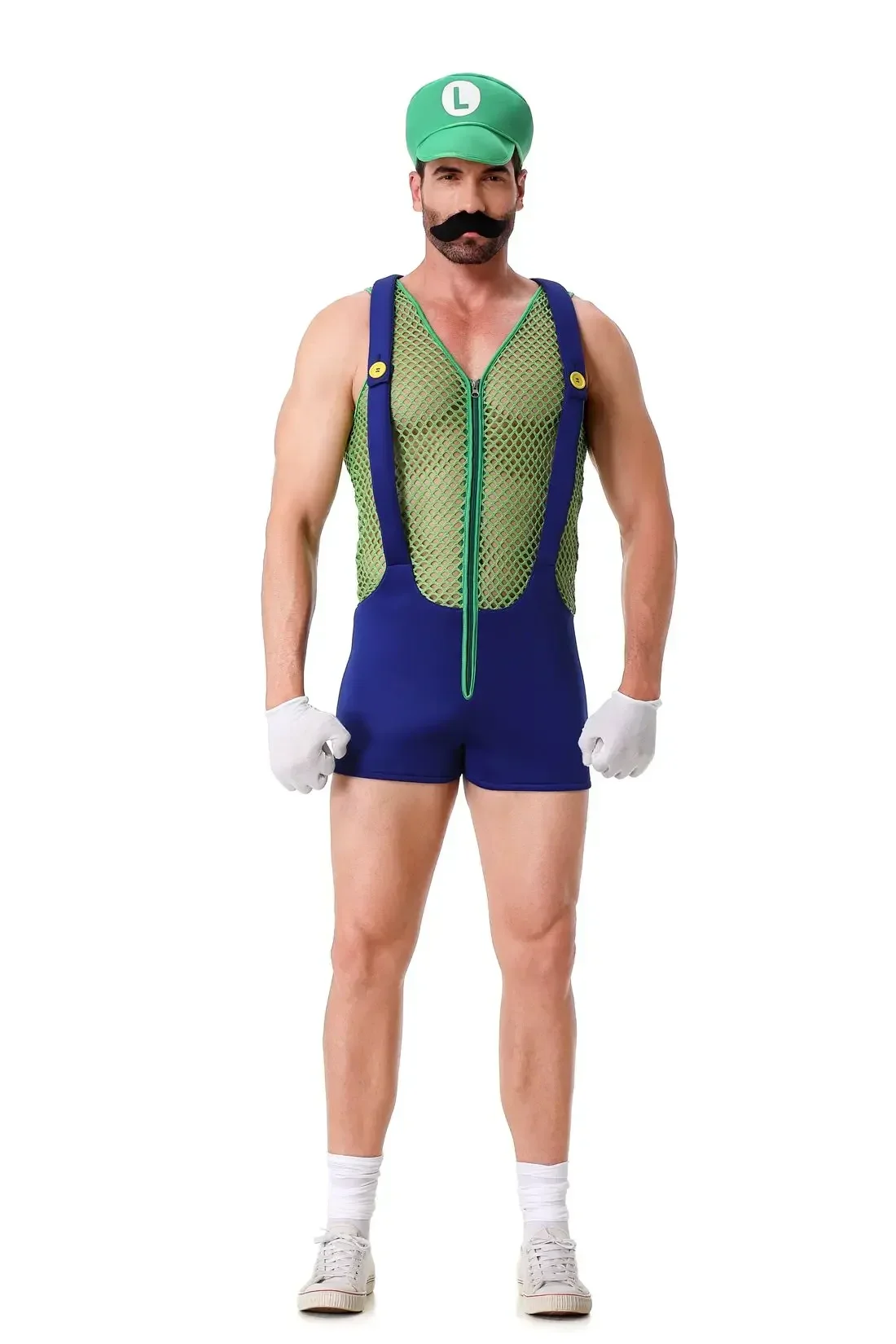 CosplayCostume de Cosplay Anime Super Luigi pour Homme, Combinaisons Creuses Rouge et Verte, Déguisement de Plombier, Vêtements