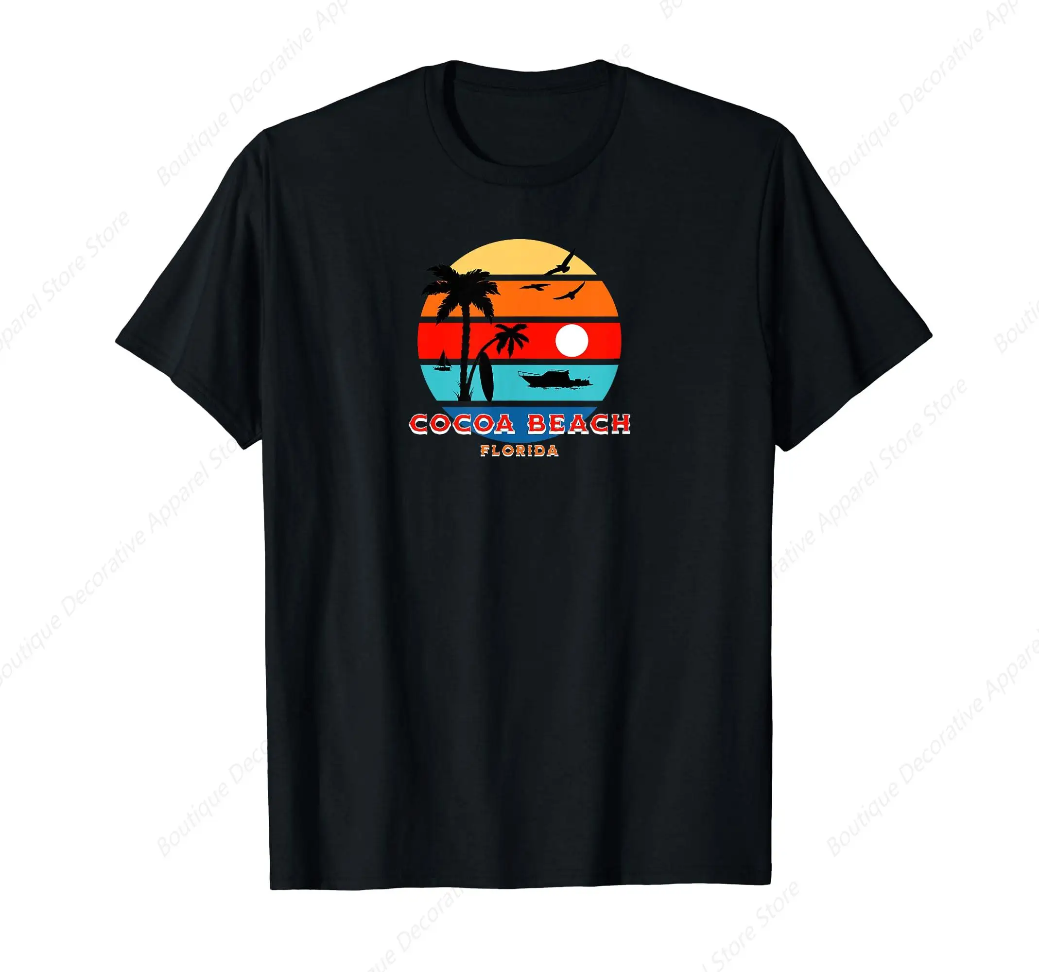 Cocoa Beach Florida Retro Sunset Surfboard Palm Trees T-Shirt