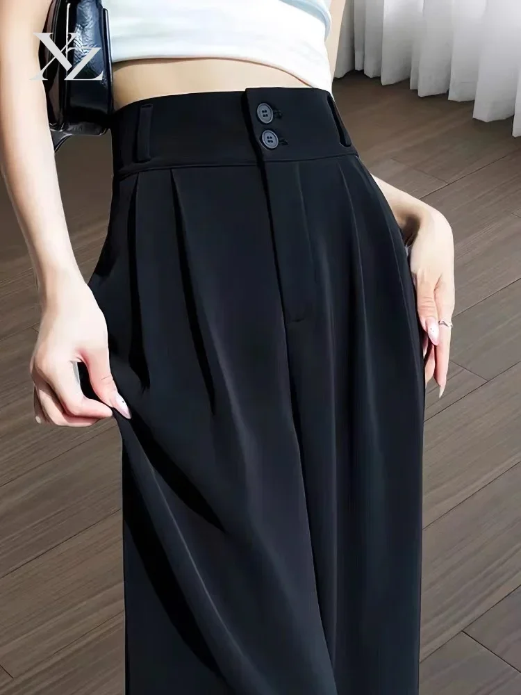 High Waist Straight Leg Suit Pants Women's Summer Thin Large Size Fat MM Hip Covering Slim Wide Leg Trousers Korean Style