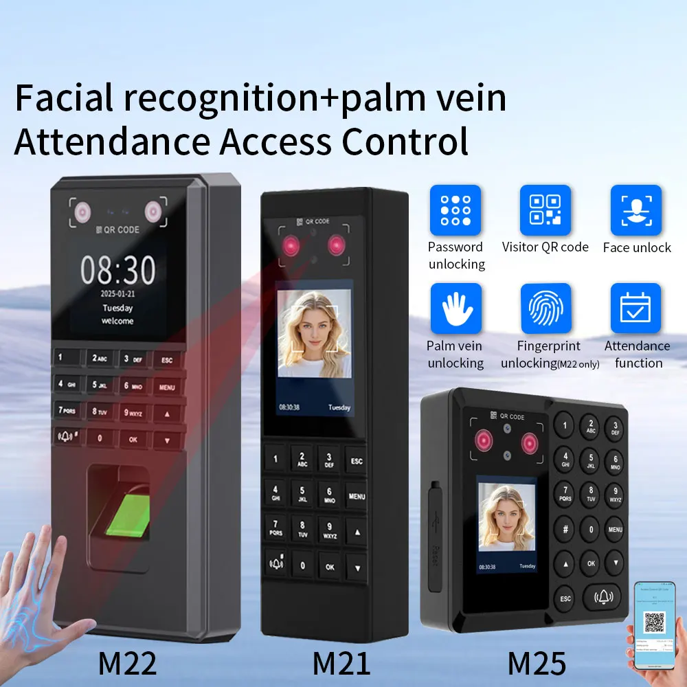 Multi language facial recognition attendance machine password fingerprint palm vein unlock access control system