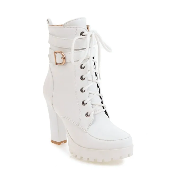 Scarpe donna stivali da moto autunno inverno stivali da donna 2024 eleganti stivaletti da donna piattaforme con tacco alto Sexy Botas Buckle White