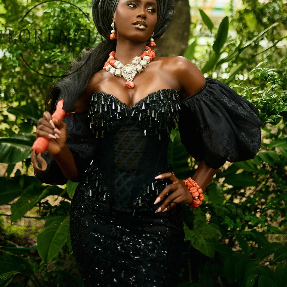 ชุดราตรีคริสตัลแบบแอฟริกันสำหรับงานพรอม  ชุดเดรสทรงเมอร์เมดประดับเลื่อมสำหรับงานเลี้ยงตอนเย็น  ชุดหรูหราสั่งตัดได้  ผ้าทูลล์ทรงคอร์ท  متجر شارون