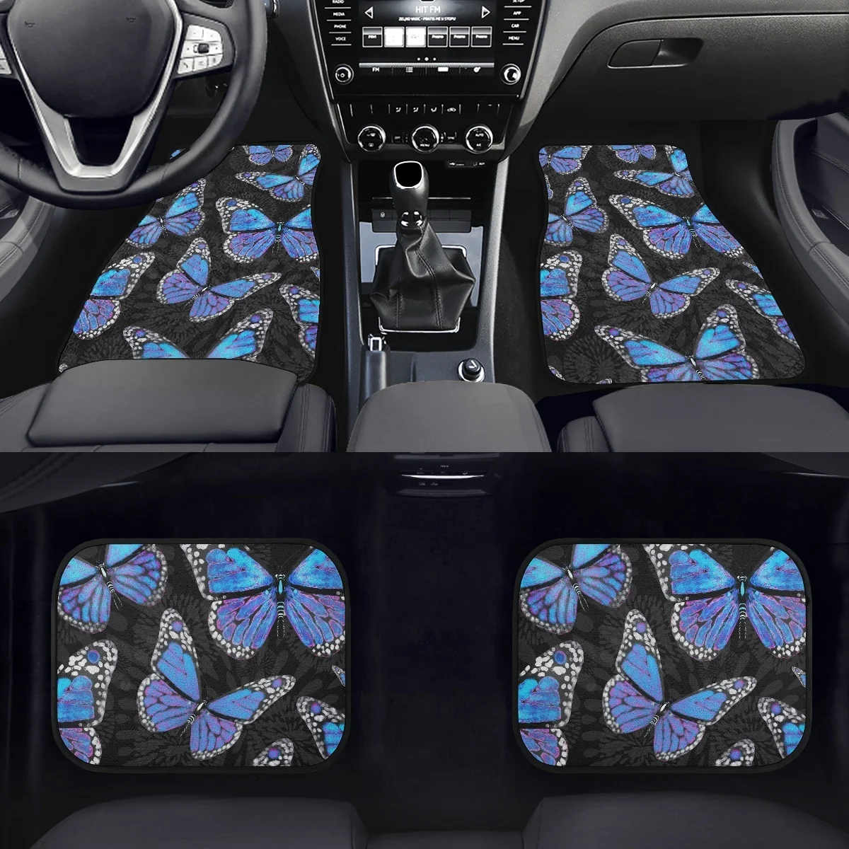 

Car Mats Floor Full Set Universal for Woman Men Blue Butterfly Print Vehicle Clean Protector Dirt Resistant Non-slip Auto Carpet