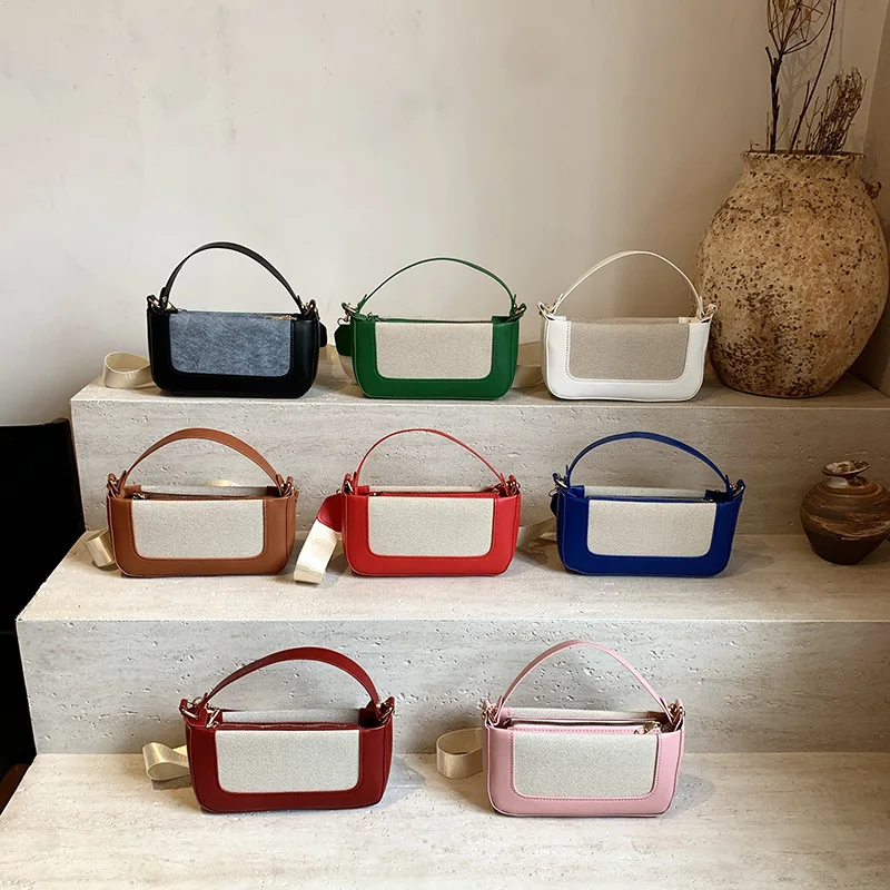 

Lady Crossbody Bag PU Leather Splicing Contrast Colors Personalized Trend Solid Color Simple fashion Large Capacity Handbag