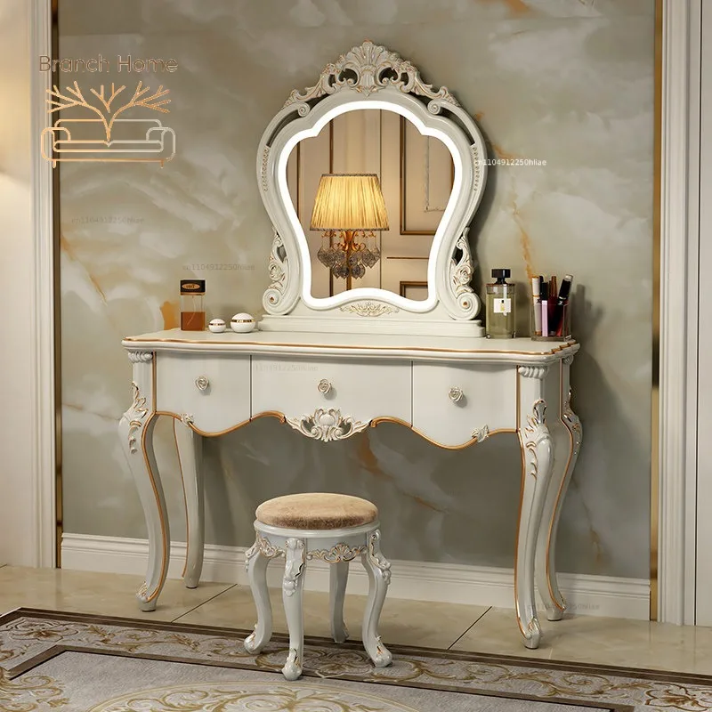 European dressing table bedroom makeup table multi-functional princess small apartment Internet celebrity dressing table storage