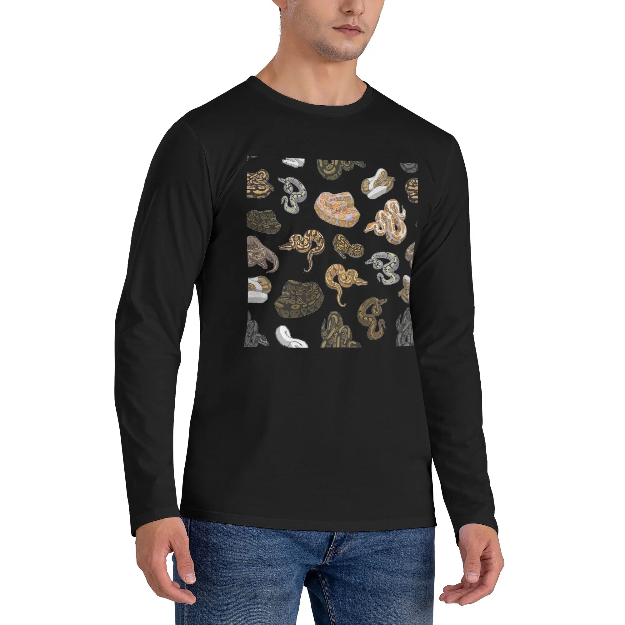 

Ball Python Morph Snake Pattern Men's Long Sleeved T-shirt Fashion Round Neck T shirts Spring and Autumn Men tops