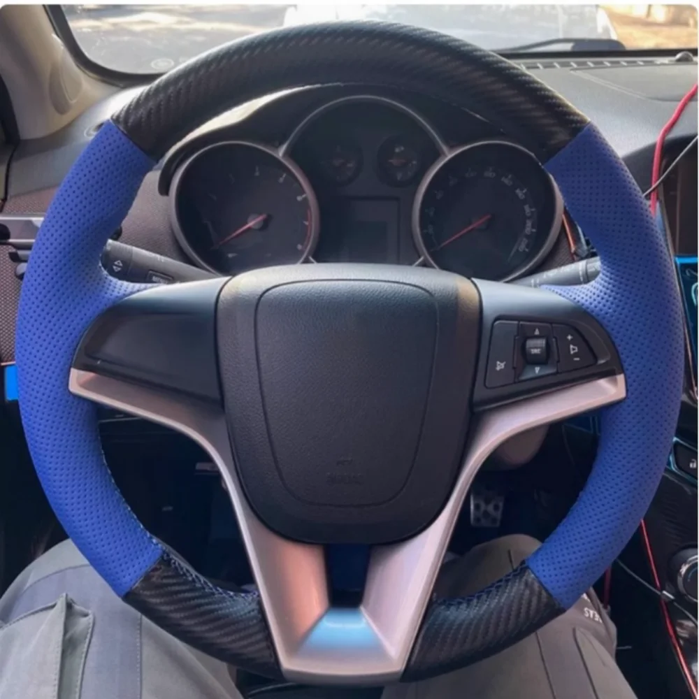 

Black Car Steering Wheel Cover Carbon Fibre Genuine Leather For Chevrolet Cruze 2009-2014 Aveo 2011 Orlando Auto Accessories