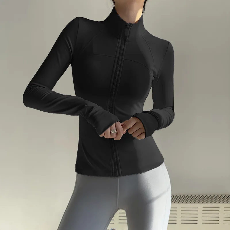 Women Zip Fitness Clothes Long Sleeve Sports Jacket with Pockets Yoga Shirt Quick Dry Gym Top Sunscreen Sportswear Running Coats