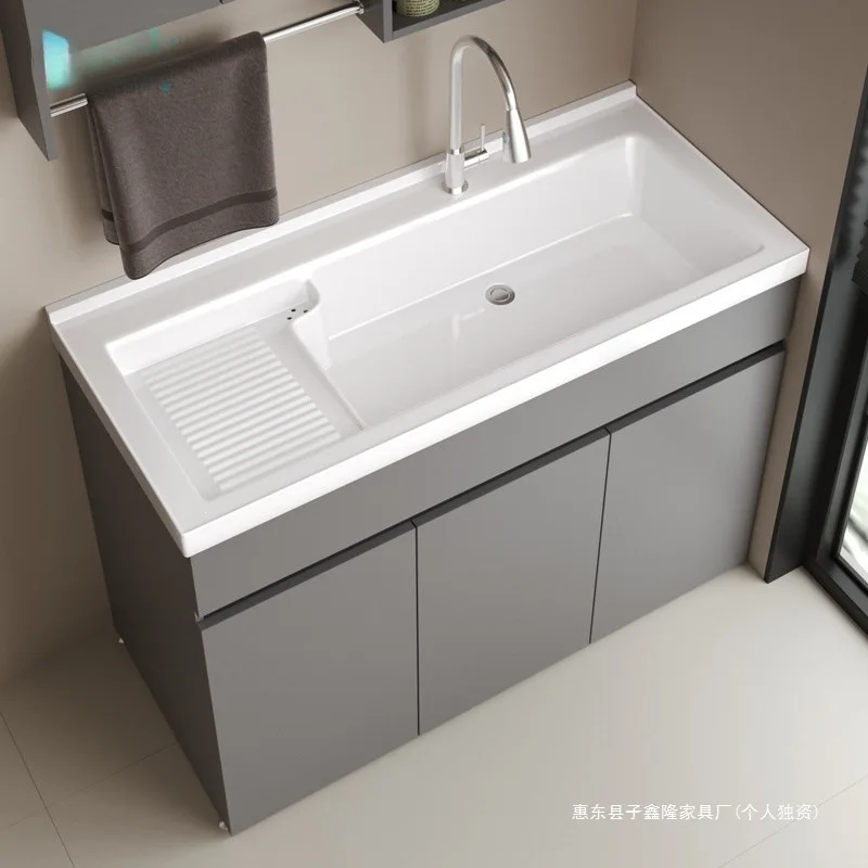 Kxh Honeycomb Aluminum Balcony Cabinet Integrated Laundry Cabinet Ceramic Integrated Basin With Washboard Bathroom Cabinet Sink