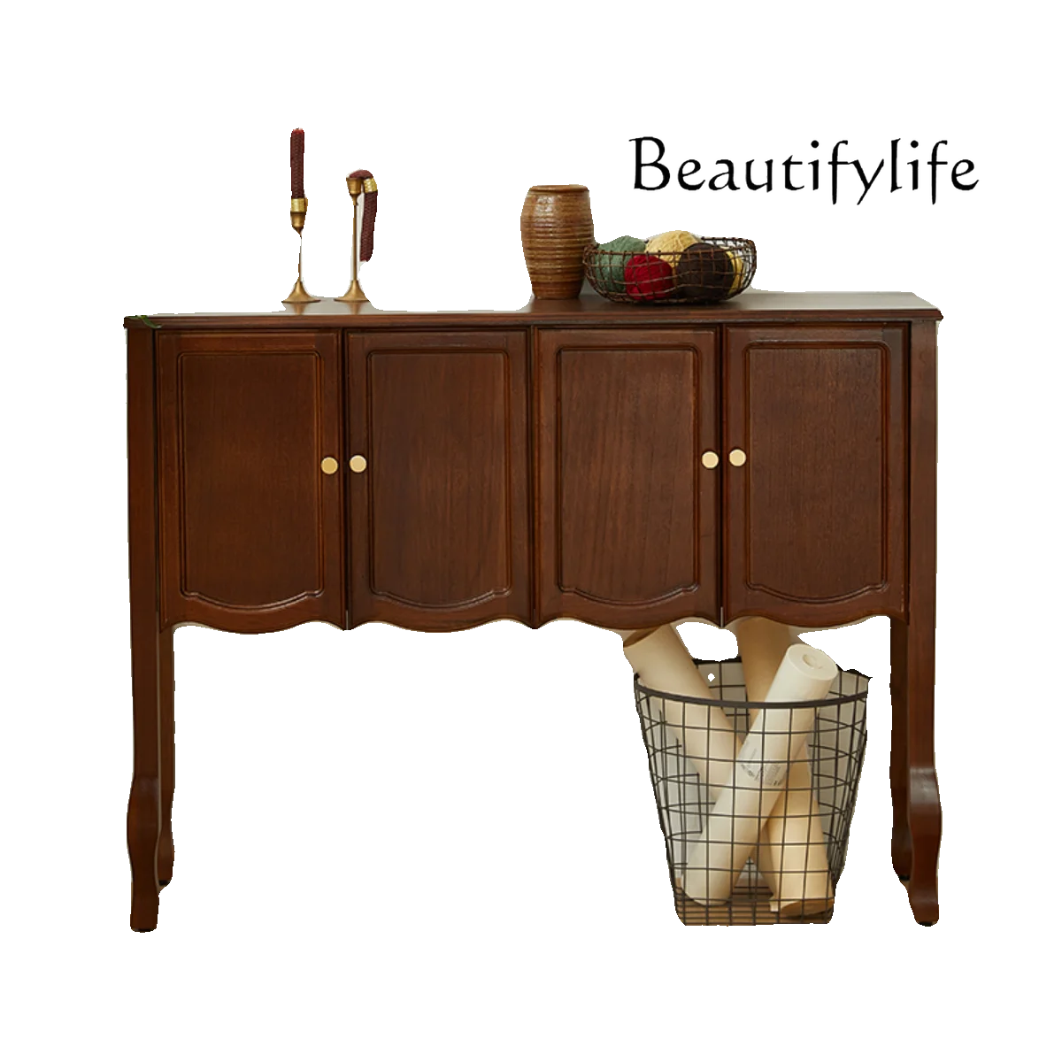 

French Retro Solid Wood Porch Living Room Sideboard Cabinet Console Tables American Storage Cabinet Corridor Aisle