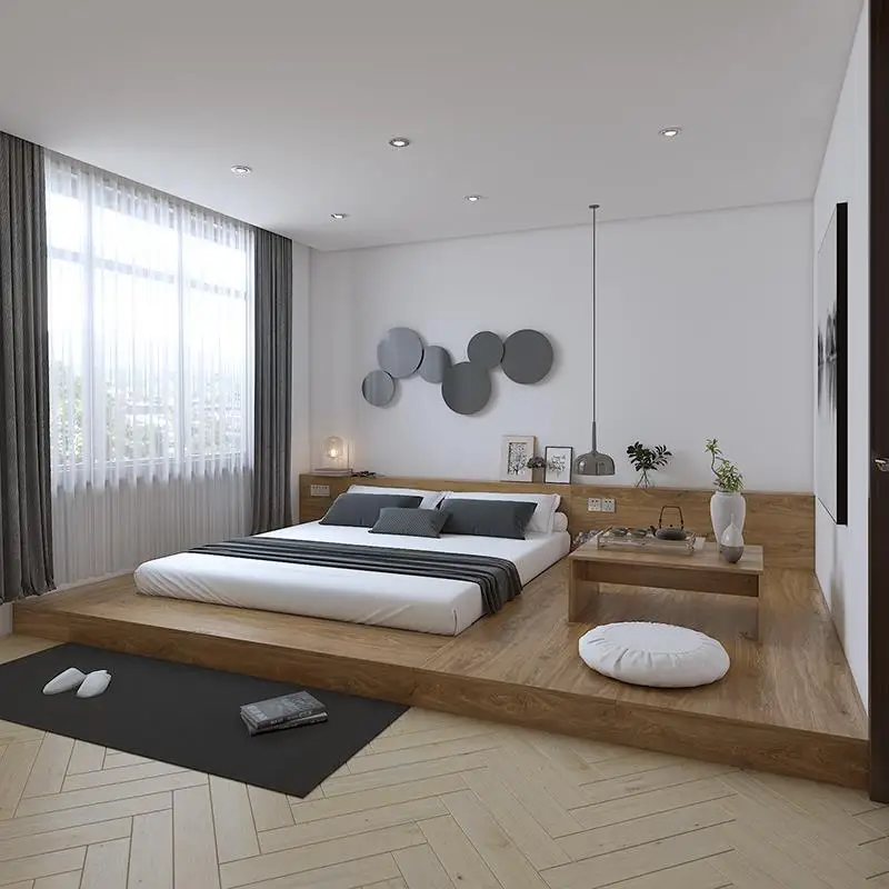 Customized Japanese-style tatami floor bed combination master bedroom tatami queen bed homestay bedroom solid wood pedal rice