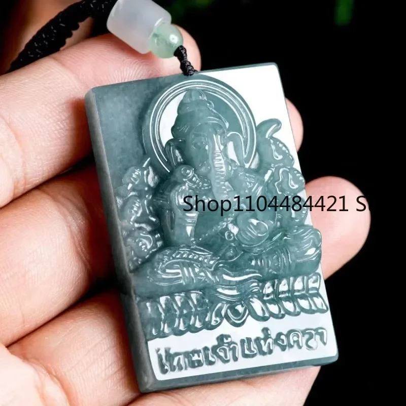 Genuine A-goods Jadeite Blue Water Elephant God Ice Seed Pendant Elephant God of Fortune for Men and Women Models Jewelry Gifts