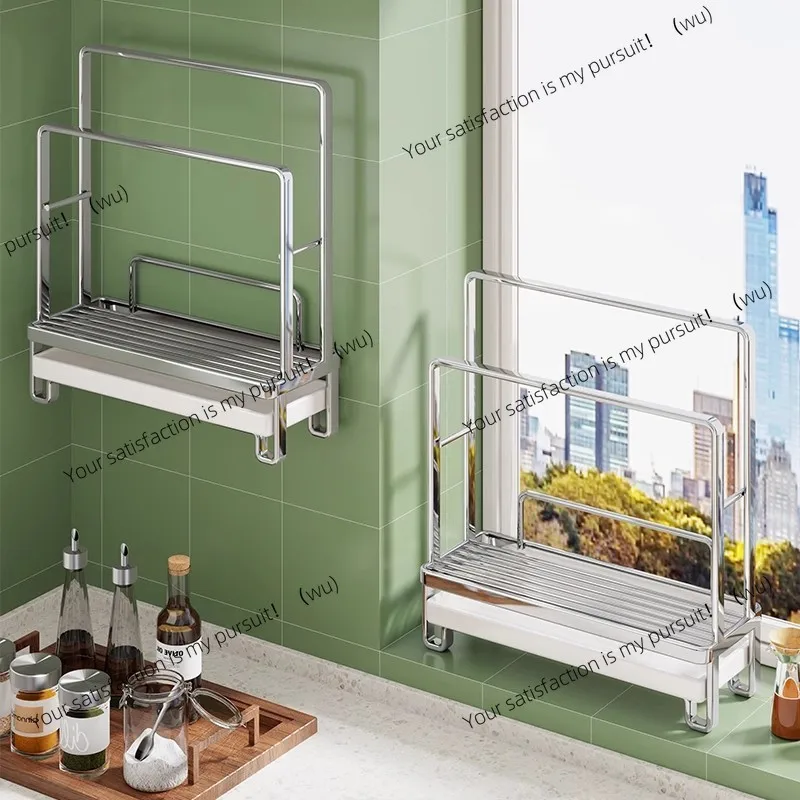 Stainless steel drain rag rack, kitchen countertop rack, wall hanging sink seam, narrow edge dishcloth, sponge storage