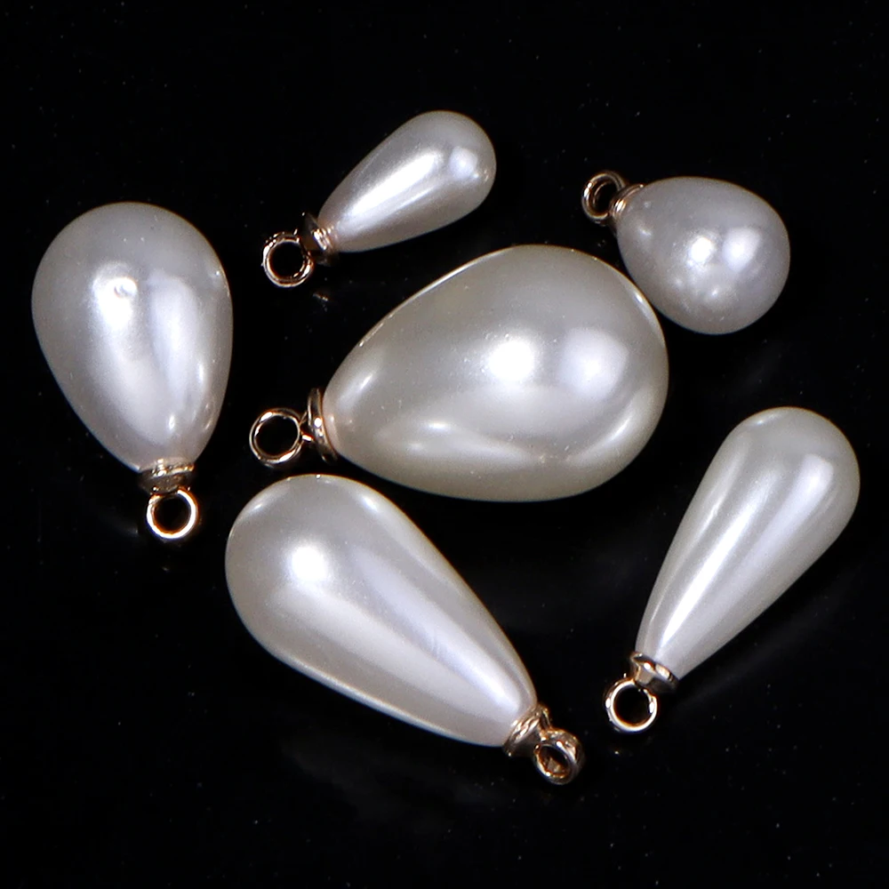 10 Stück/Lot beige tropfenförmige ABS-Imitationsperlen-Anhänger für Mädchen, DIY-Halskette, Ohrringe, Anhänger, Schmuckherstellung, Zubehör – Detail 4