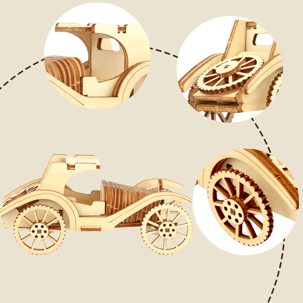 3D Retro Convertible Sports Car Model Wooden Jigsaw Puzzle Parent-child Interactive Wooden Assembly Game