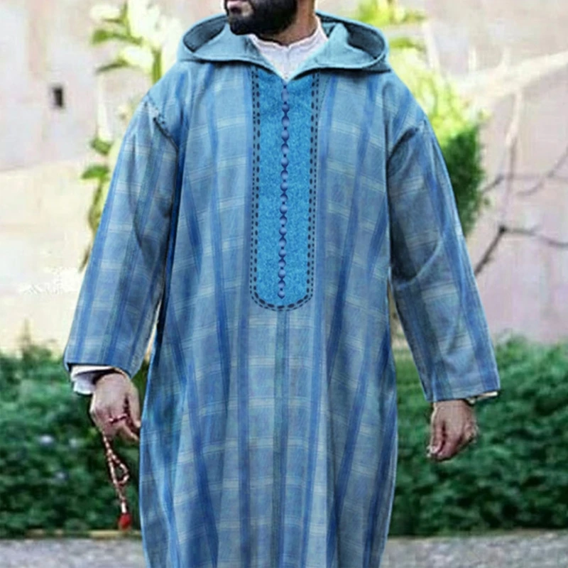 Muçulmano jubba thobe roupas dos homens com capuz ramadan robe kaftan abaya dubai turquia roupa islâmica masculina casual impresso robe